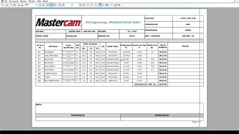 mastercam setup sheet editor